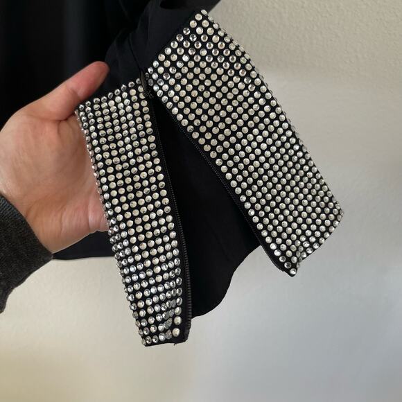 Ronny Kobo Sandra Black Rhinestone Sleeve Drape Blouse (S) - Picture 6 of 9